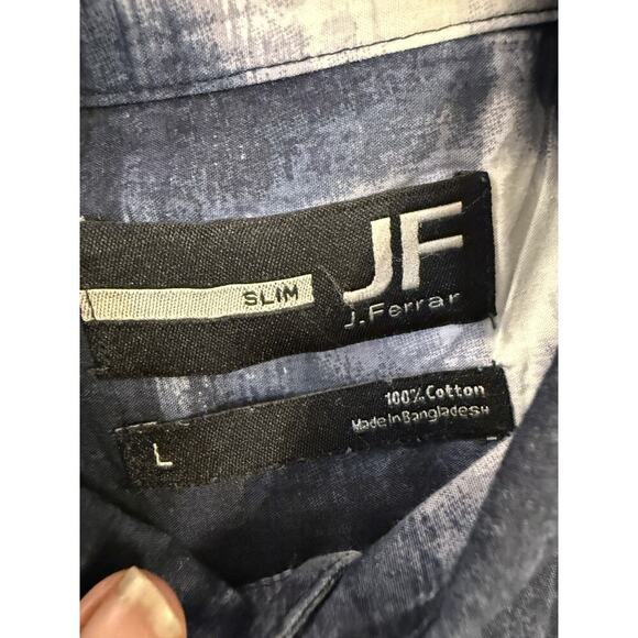 JF J Ferrar Shirt Mens Large Blue White Plaid Short Sleeve Slim Fit Casual Thick - Picture 3 of 4